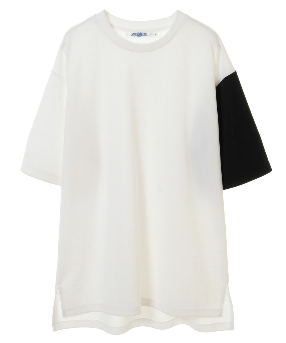 UNION STATION ポンチ切り替えアシンメトリーTシャツ ホワイト