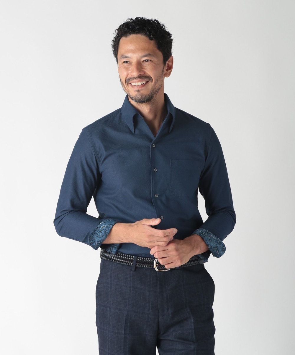 MEN'S BIGI 【ACTIVE TAILOR】COOLMAX絡み織ドレスシャツ ネイビー