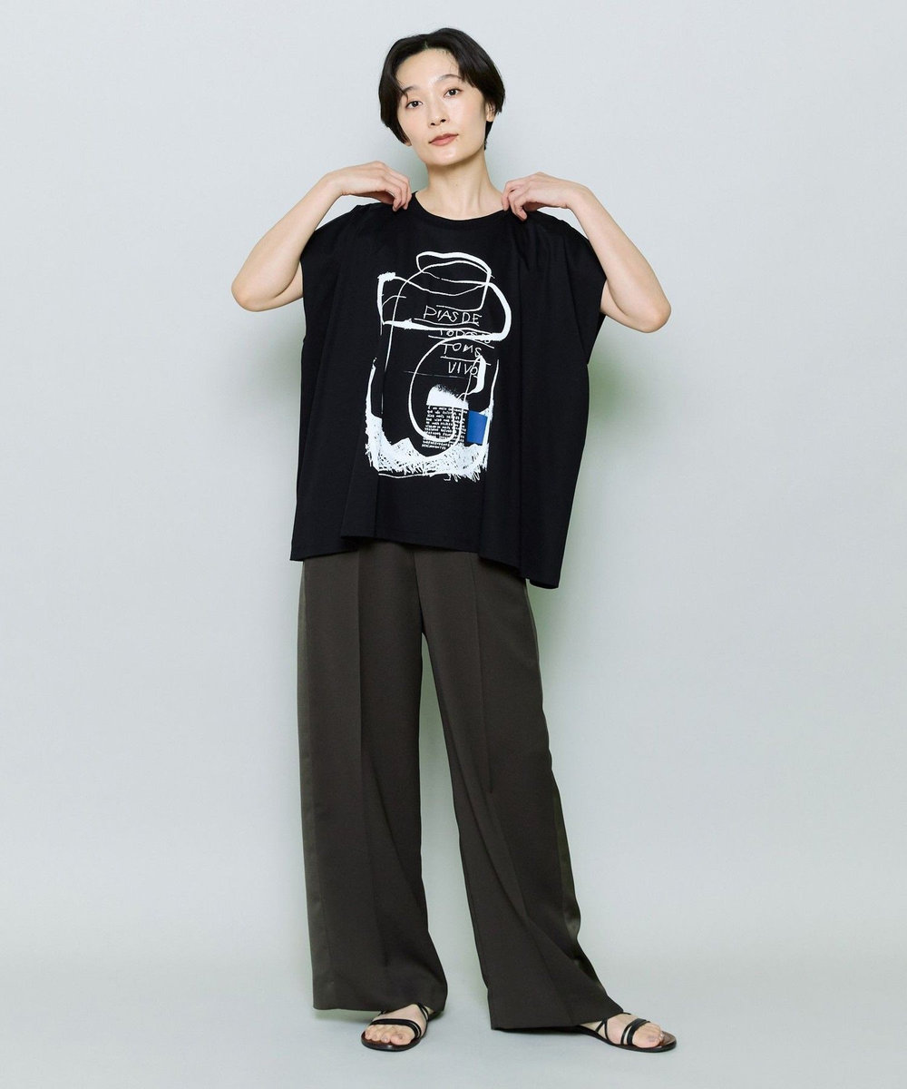 MOGA コットンスムースプリントTシャツ ブラック
