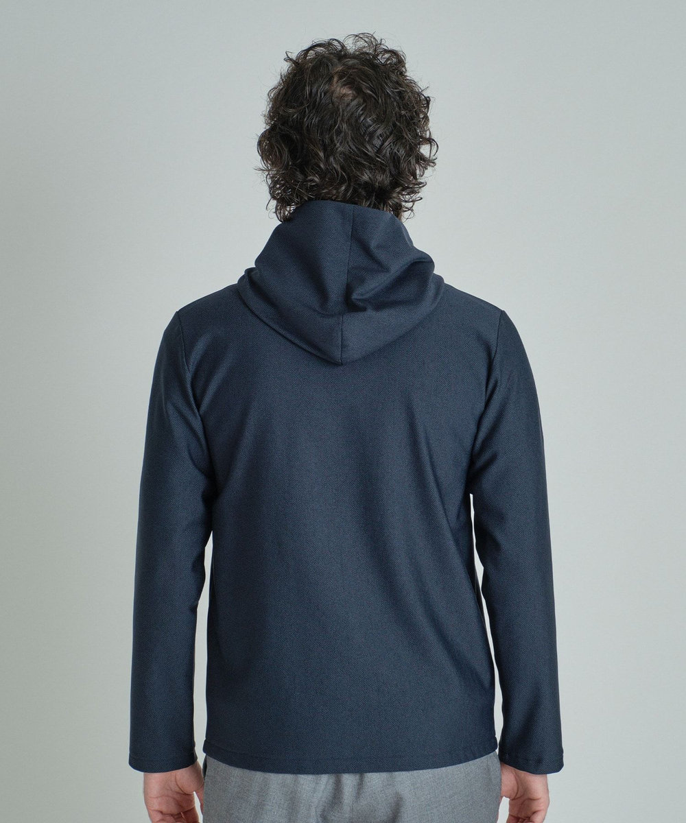 MEN'S BIGI ヒートパフォーマー ヘリンボーンプリント フードパーカー ネイビー