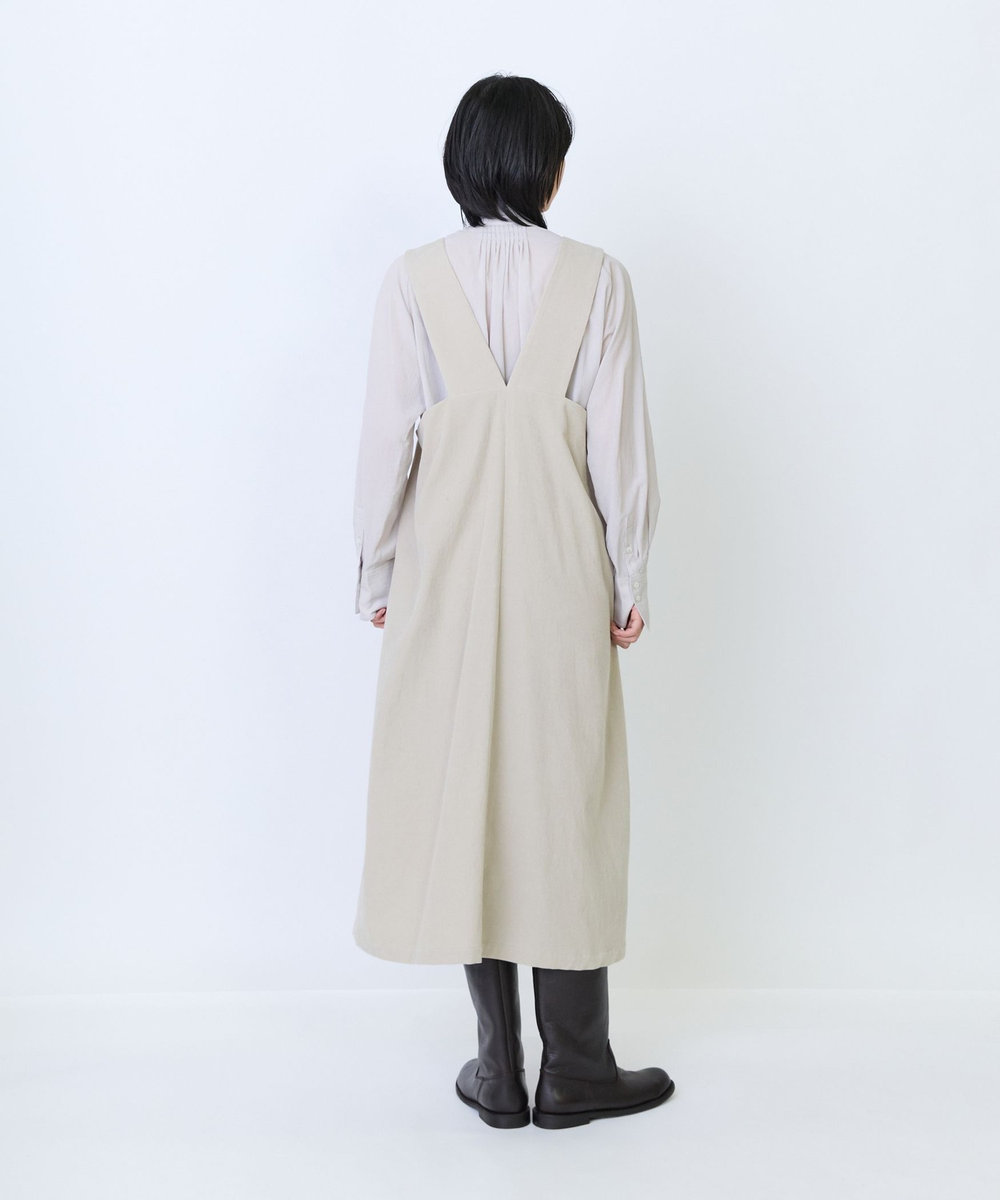 LOISIR コットン細コールジャンパースカート ベージュ