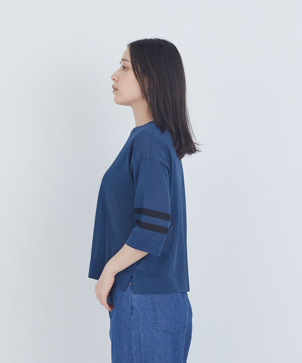ADIEU TRISTESSE ペーパーポリエステルライン入りニット ネイビー