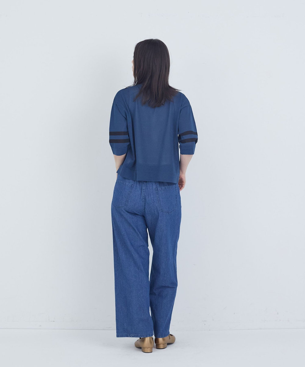 ADIEU TRISTESSE ペーパーポリエステルライン入りニット ネイビー