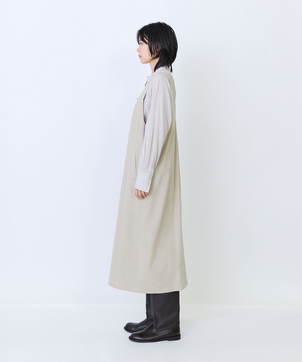 LOISIR コットン細コールジャンパースカート ベージュ