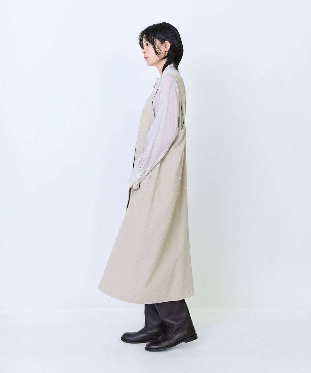 LOISIR コットン細コールジャンパースカート ベージュ