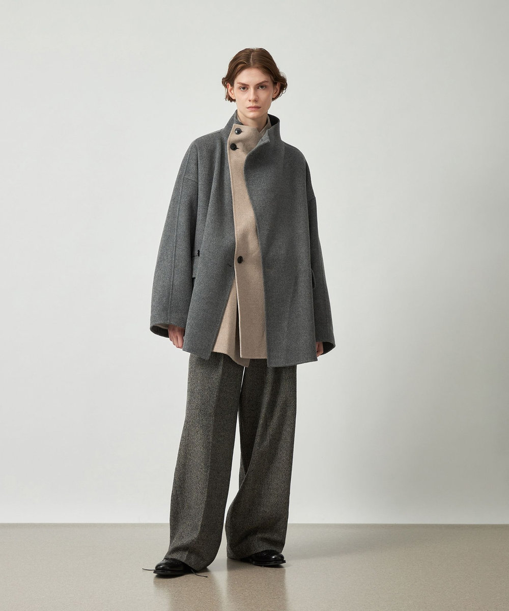 DÉPAREILLÉ DOUBLE FACE BEAVER STAND COLLAR COAT / ダブルフェイスビーバースタンドカラーコート チャコールグレー