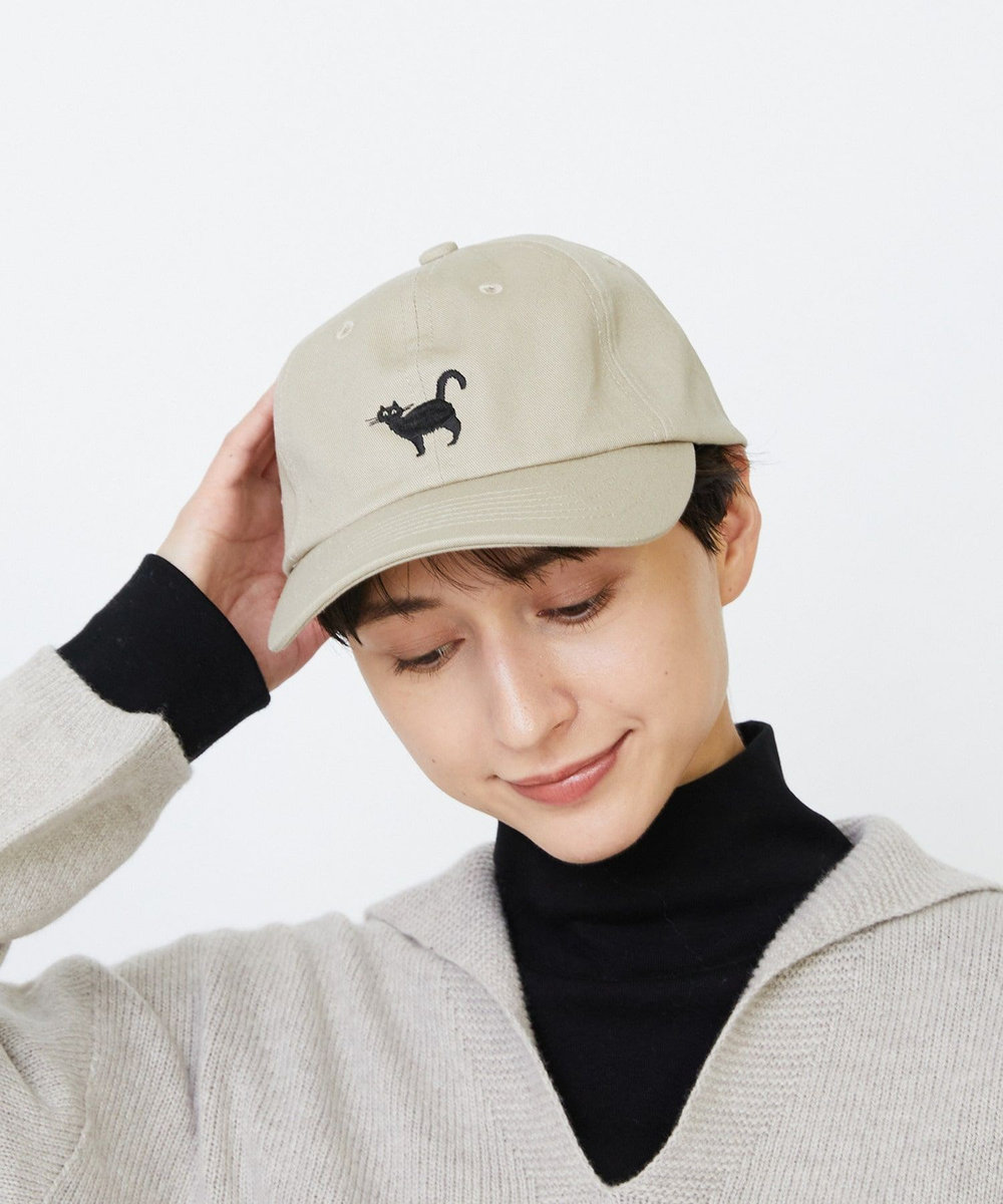 LOISIR 【EC限定・アーティストコラボ】LOISIR×TORANEKOBONBON BLACK NEKO キャップ ベージュ