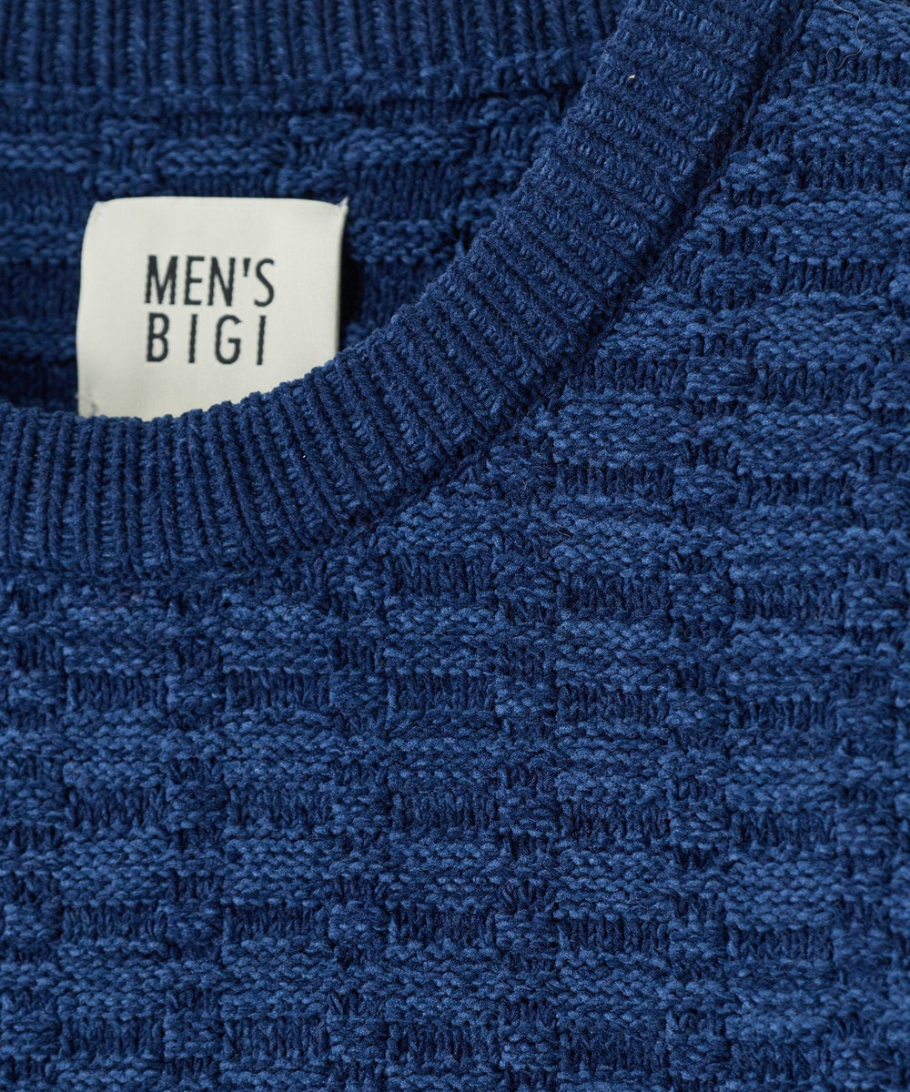 MEN'S BIGI モールジャカードクルーネックニット ネイビー