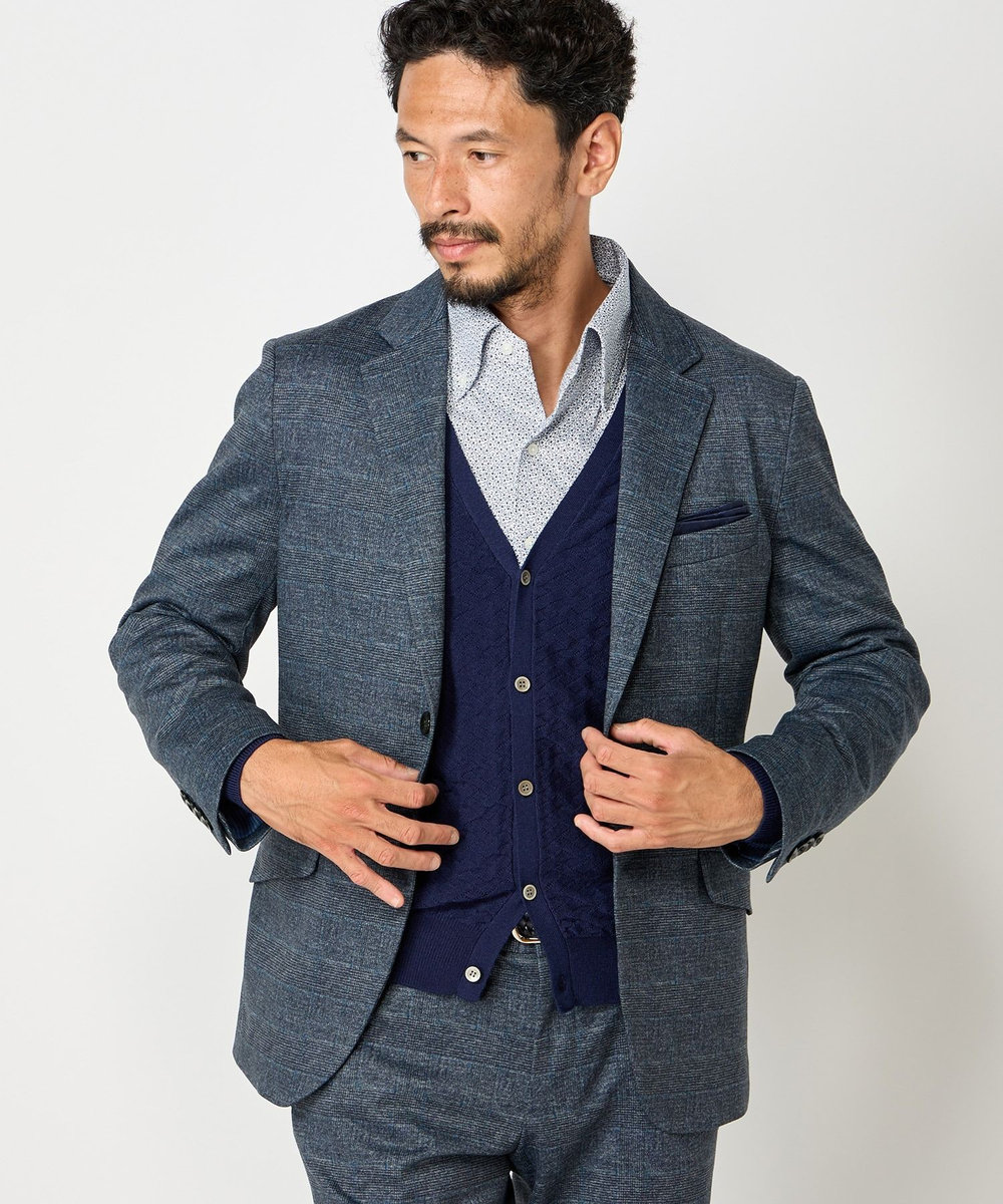 MEN'S BIGI 【ACTIVE TAILOR】エクストラTRジャージヘリンボーンプリントテーラードジャケット＜セットアップ・スリーピース対応＞ ネイビー