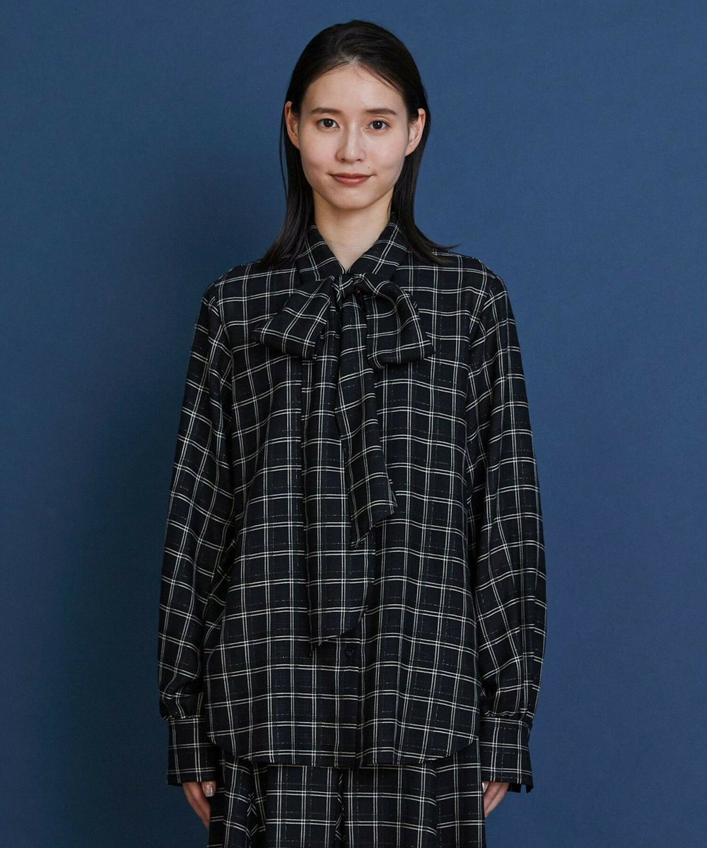 L'EQUIPE COUTURIER ウールシアーチェックブラウス ブラック