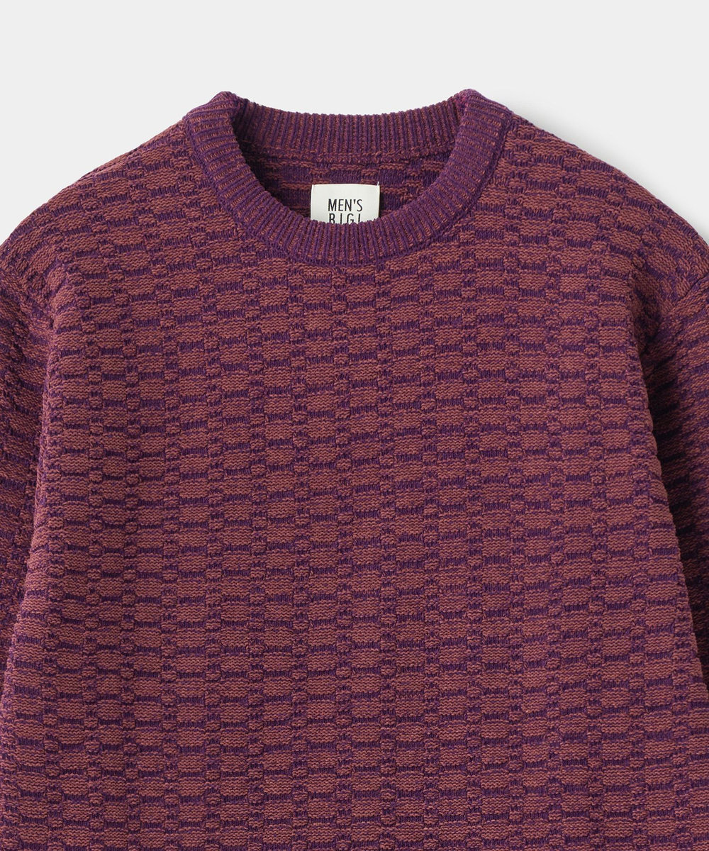 MEN'S BIGI モールジャカードクルーネックニット パープル