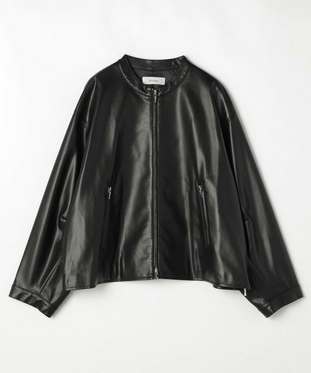 feerique Lサイズ（大きいサイズ） 【大きいサイズ】feerique フェイクレザーストレッチブルゾン ブラック
