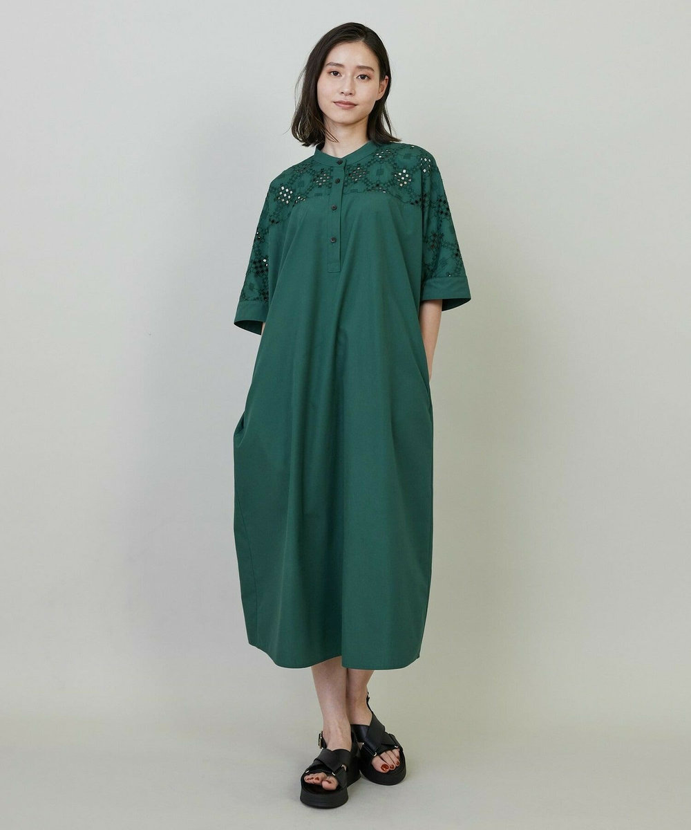 L'EQUIPE ボーラー刺繍T/Cワンピース グリーン