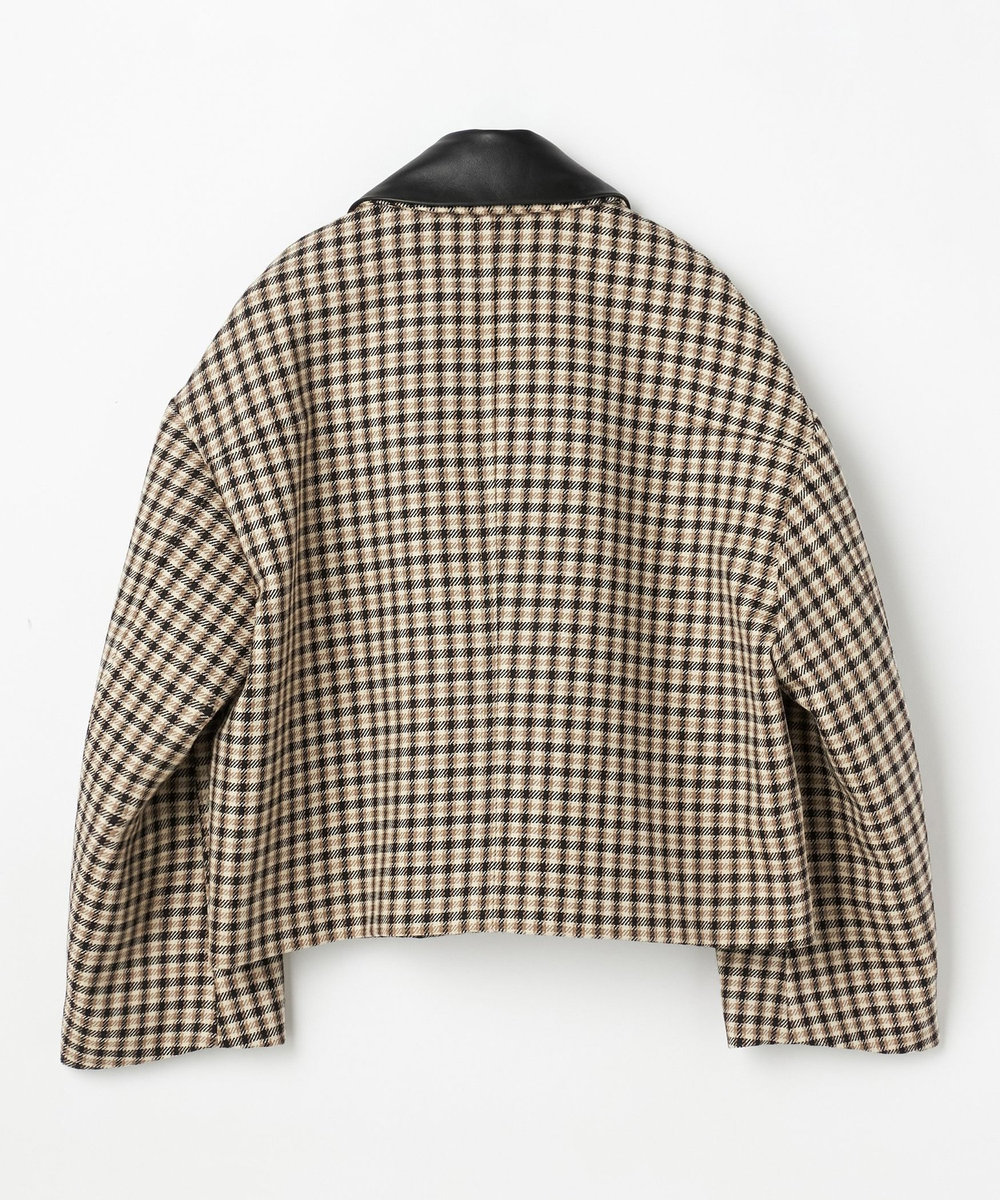DÉPAREILLÉ WOOL CHECK LEATHER COLLAR BLOUSON / ウールチェックレザーカラーブルゾン ブラウン系その他