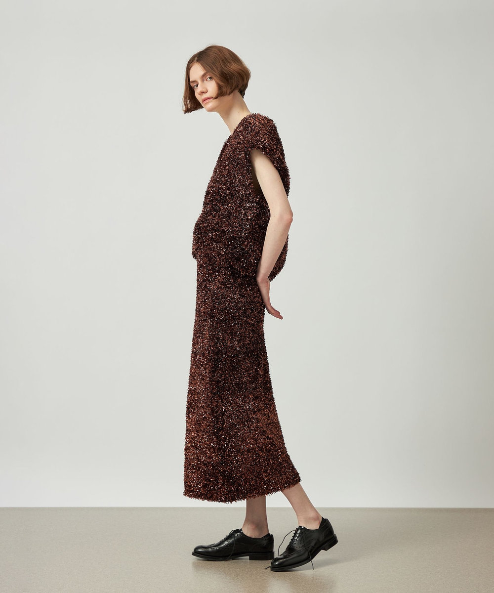 DÉPAREILLÉ METALLIC FILM YARN VEST / メタリックフィルムヤーンベスト ブロンズ