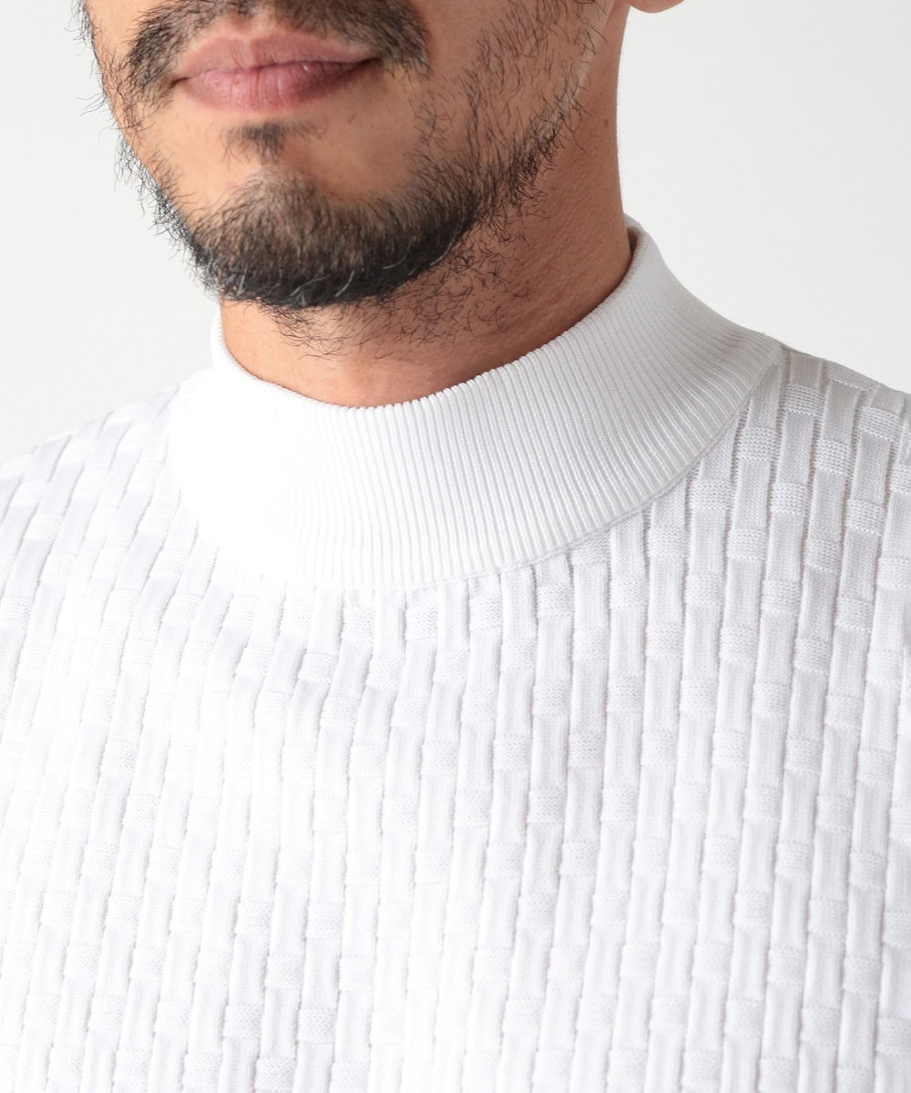 MEN'S BIGI ニットコンビモックネックカットソー ホワイト