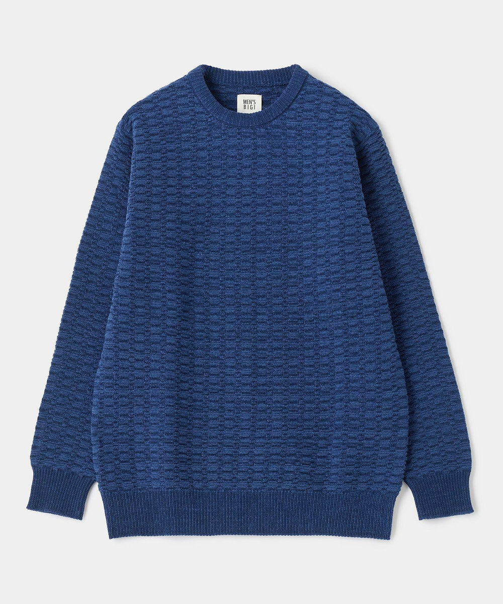 MEN'S BIGI モールジャカードクルーネックニット ネイビー