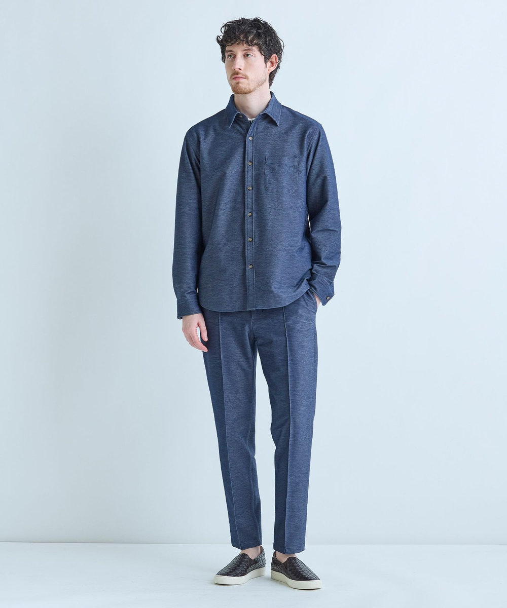 MEN'S BIGI デニムジャージ シャツブルゾン＜ストレッチ＞ ネイビー