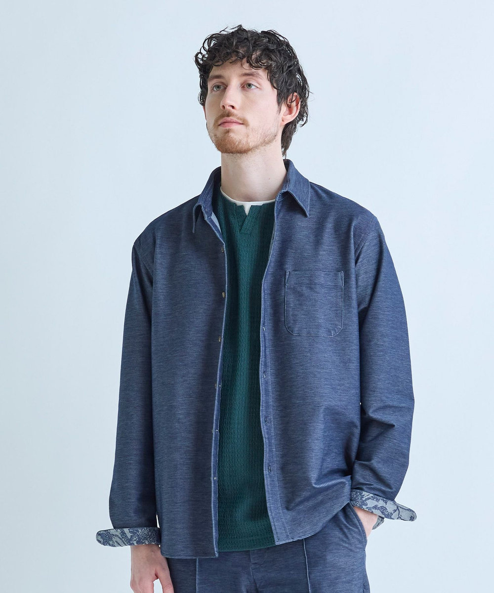 MEN'S BIGI デニムジャージ シャツブルゾン＜ストレッチ＞ ネイビー
