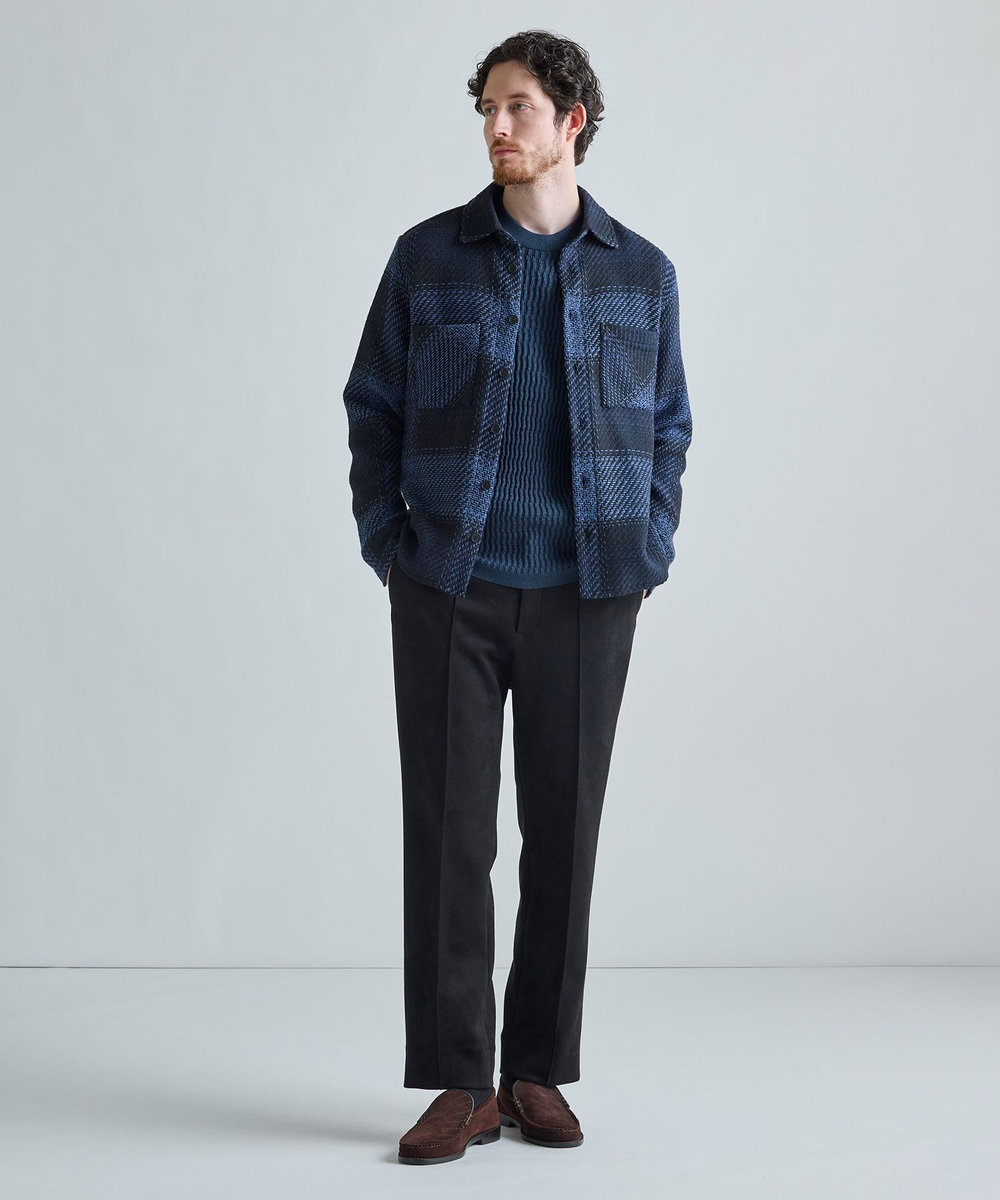 MEN'S BIGI ブリスタージャカード 変形ケーブルモックネックロングTEE ネイビー
