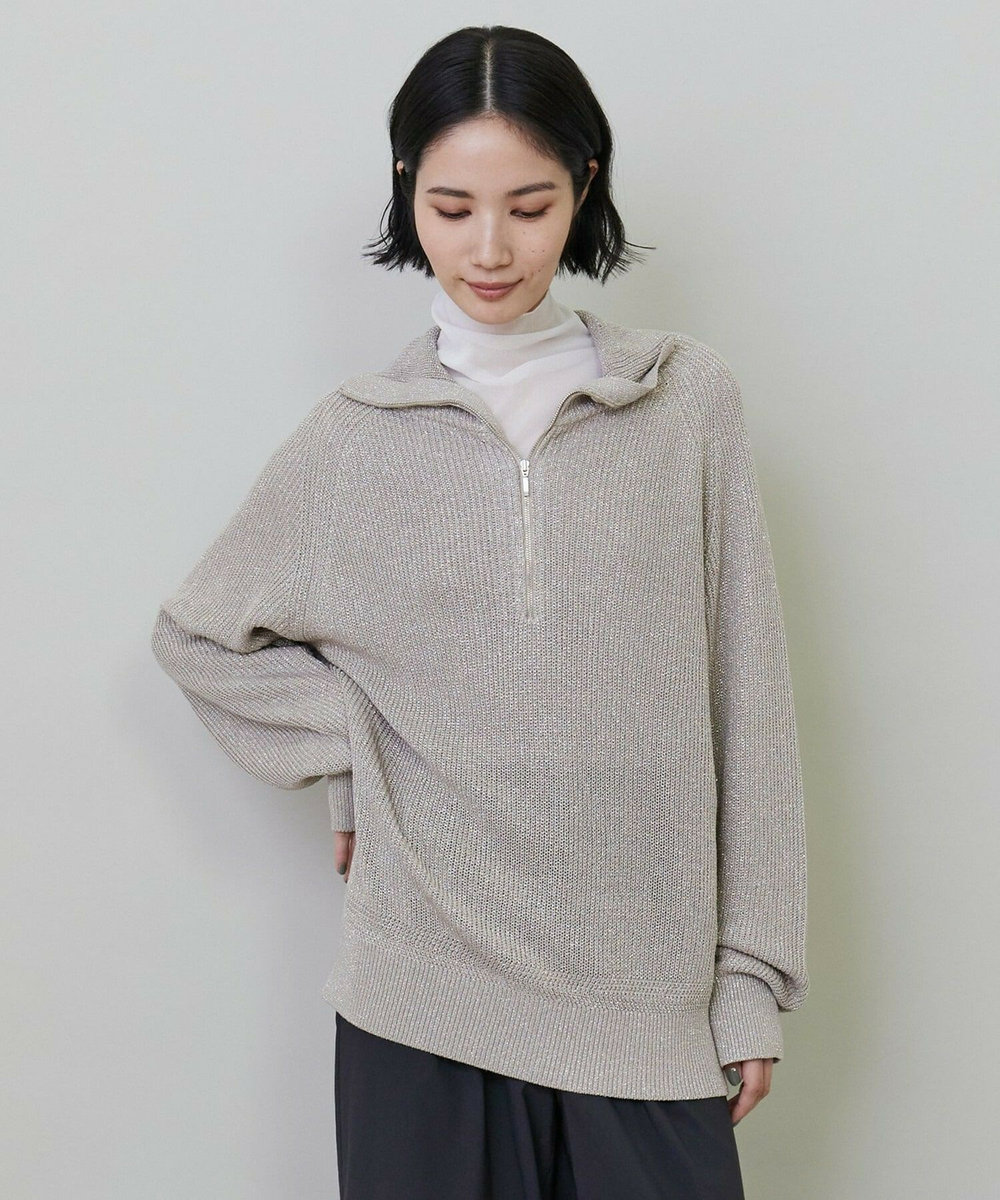 L'EQUIPE ラメハーフZIPニット ベージュ