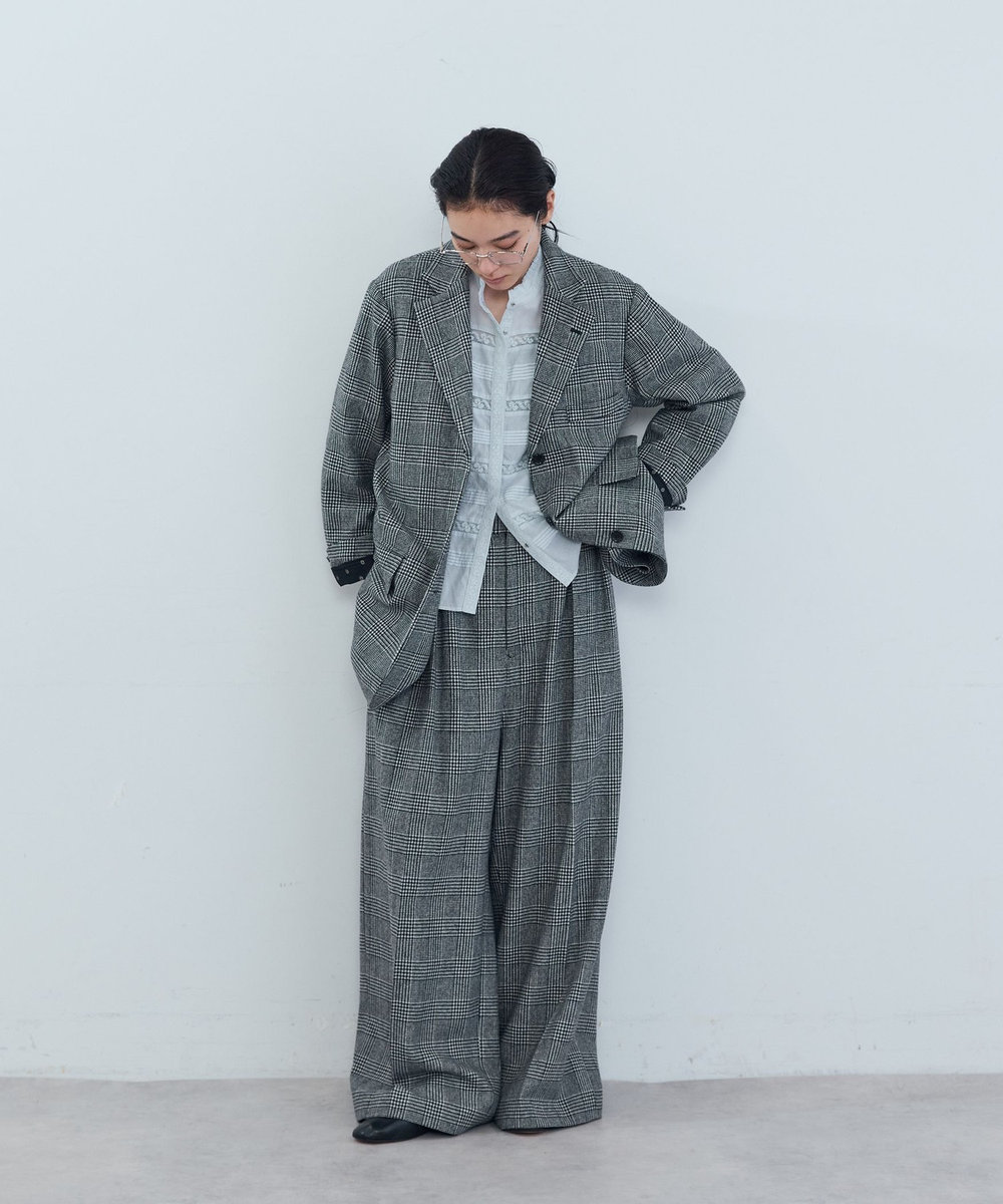 ADIEU TRISTESSE 《石上美津江さんコラボ》ウールチェックジャケット ブラック系その他