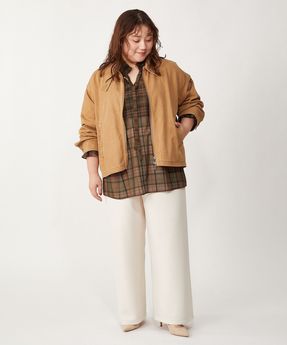feerique Lサイズ（大きいサイズ） 【大きいサイズ】feerique カラーデニムジップブルゾン ブラウン