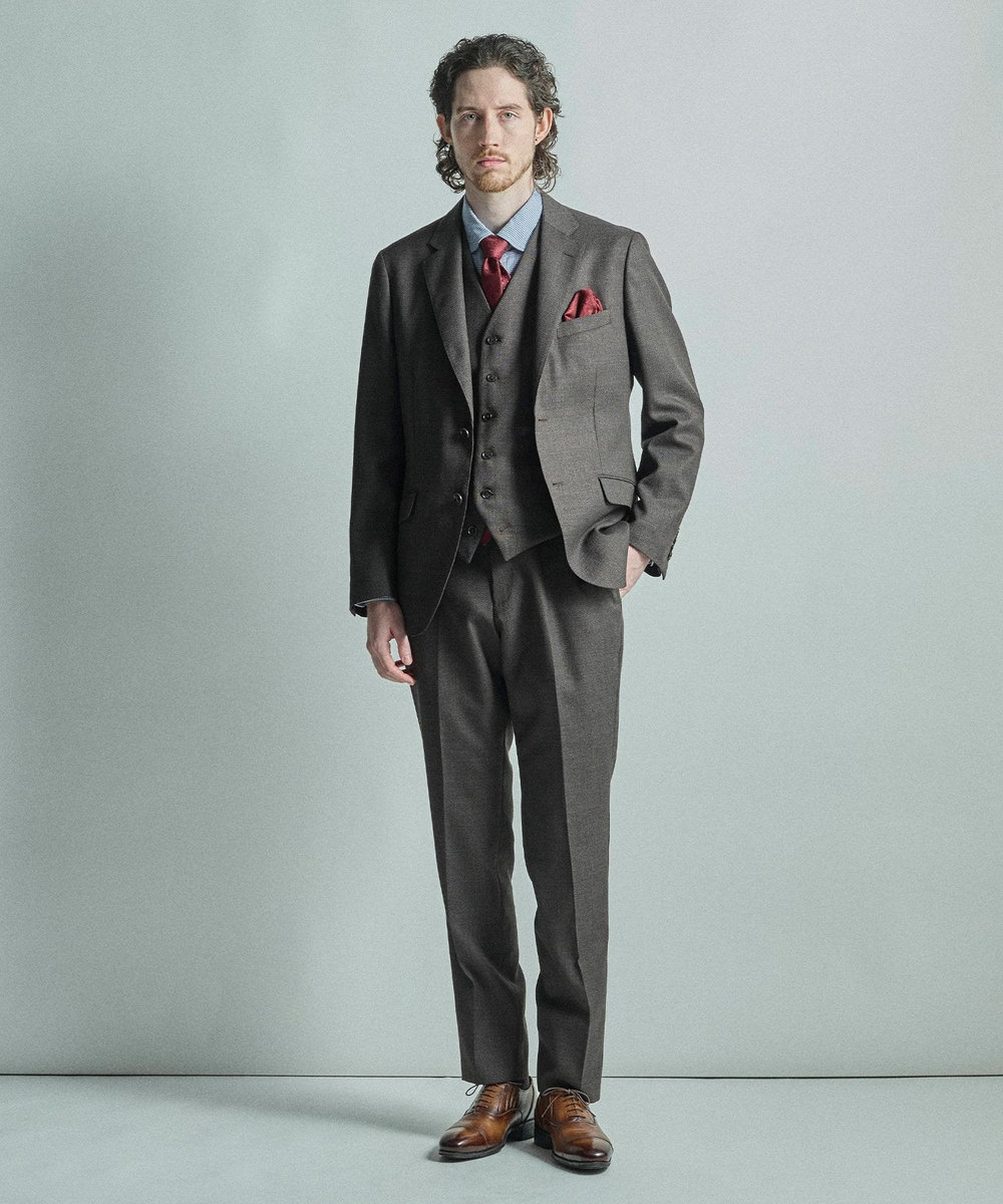 MEN'S BIGI シャドーペイズリー×ドット柄シルクネクタイ ボルドー