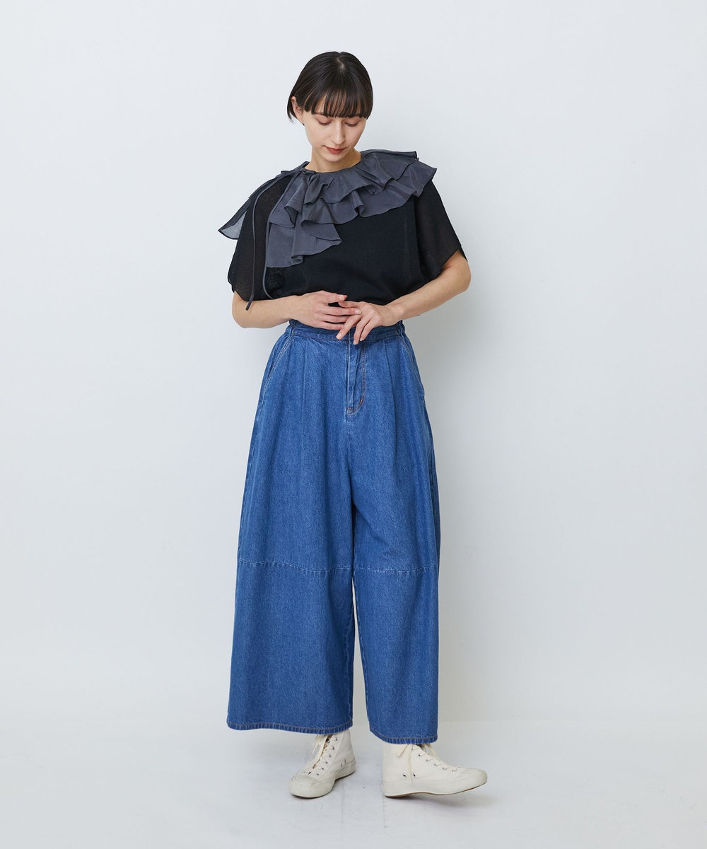 LOISIR 綿麻ライトデニムボトルシルエットパンツ ライトインディゴブルー