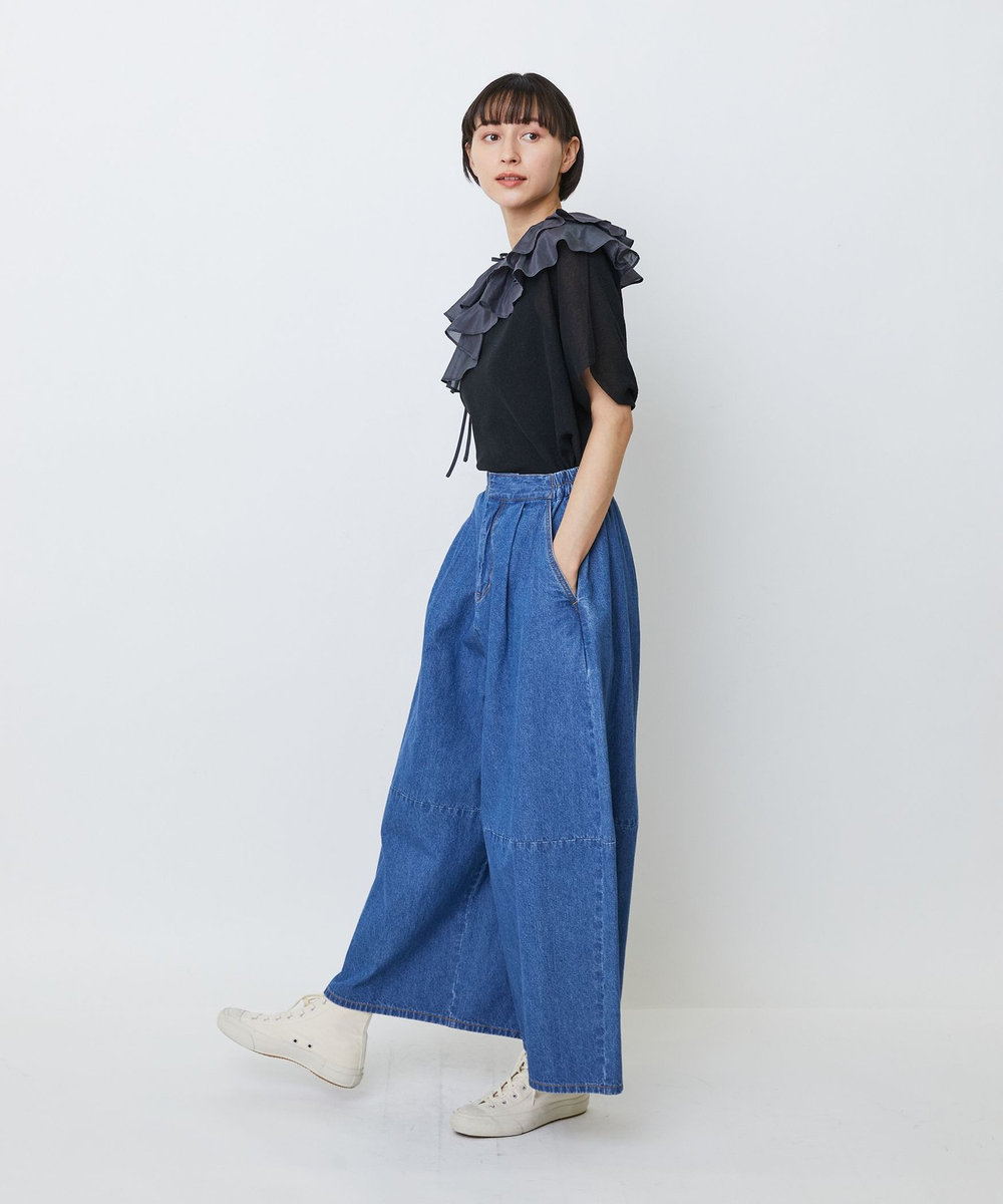 LOISIR 綿麻ライトデニムボトルシルエットパンツ ライトインディゴブルー