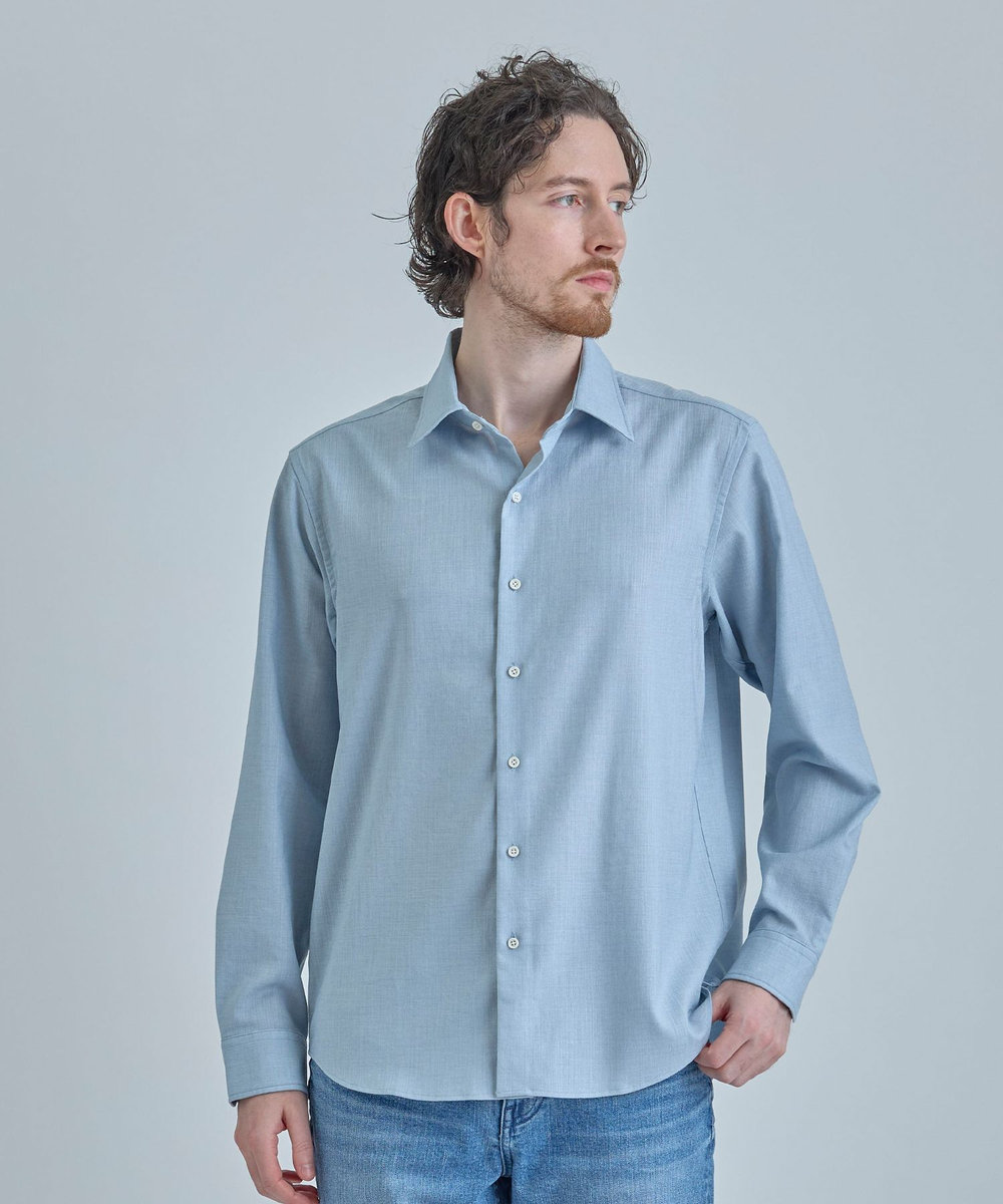 MEN'S BIGI トリアセリネン調ストレッチ カジュアルシャツ＜接触冷感/UVカット/ストレッチ/防シワ/EASY CARE＞ サックスブルー