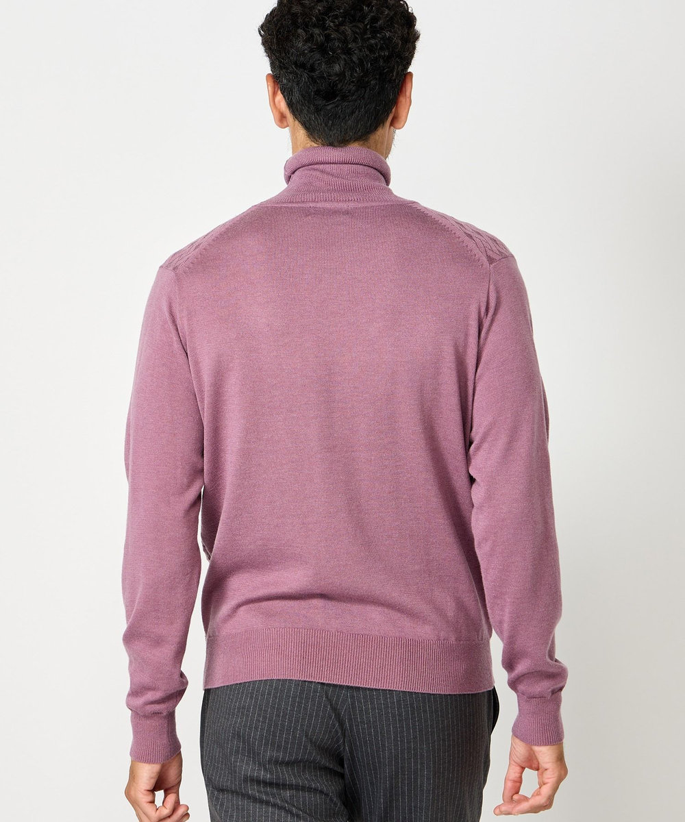 MEN'S BIGI ランダムヘリンボン編み12Gジャカードハイネックニット パープル系その他