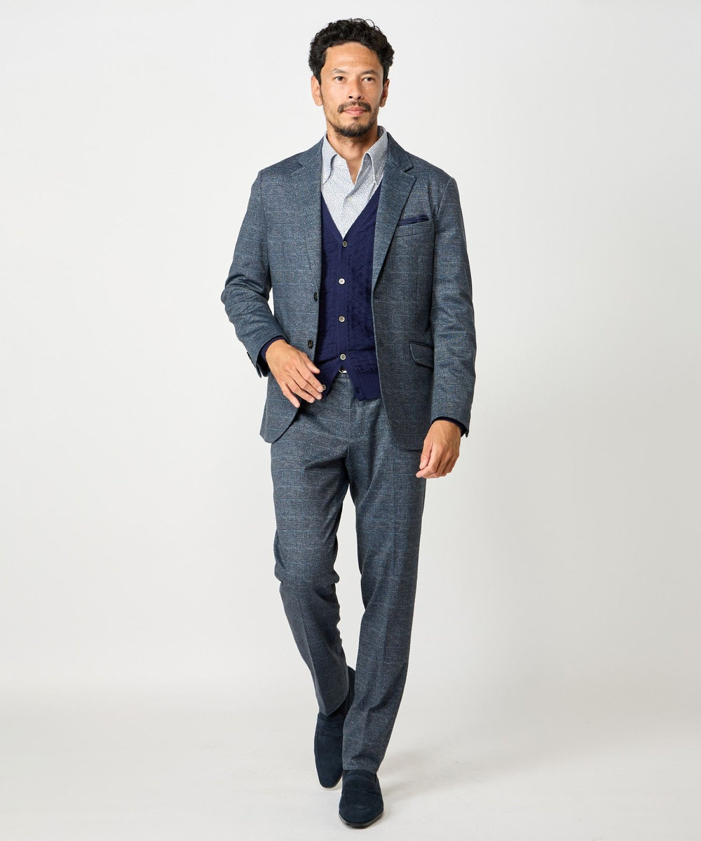 MEN'S BIGI 【ACTIVE TAILOR】エクストラTRジャージヘリンボーンプリントテーラードジャケット＜セットアップ・スリーピース対応＞ ネイビー