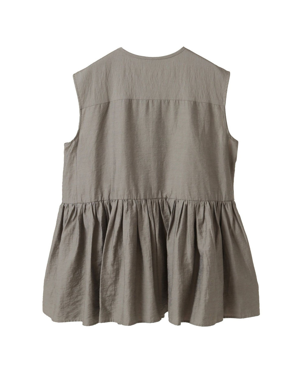 1er Arrondissement リネンレーヨンペプラムブラウス グレイッシュベージュ