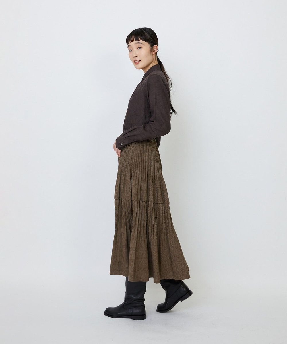 LOISIR エステルガンクラブチェックティアードプリーツスカート ブラウン系その他