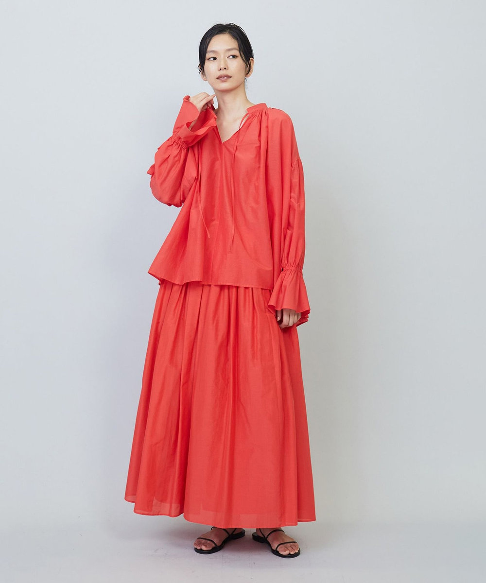 1er Arrondissement シルクコットンギャザースカート レッド