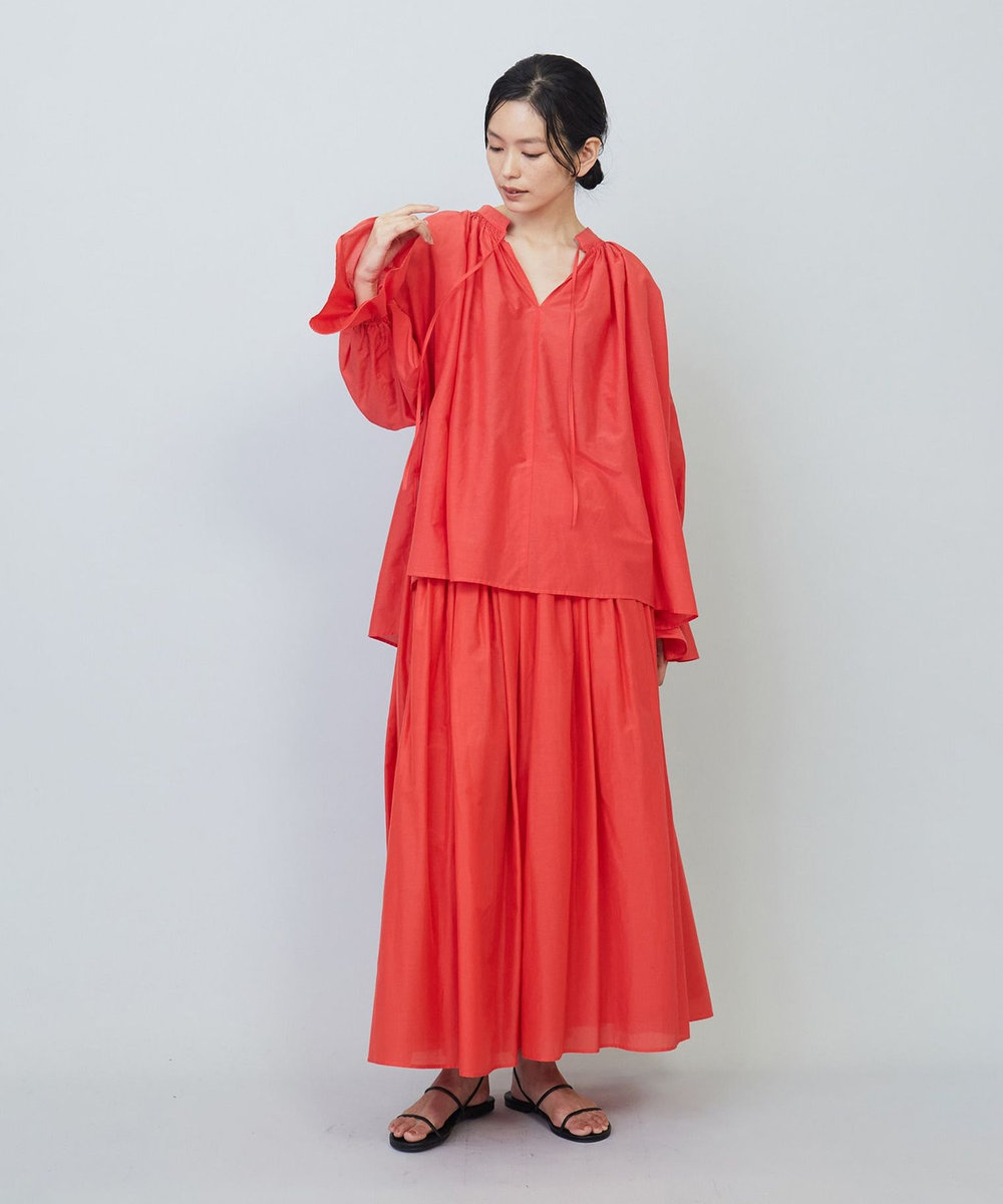 1er Arrondissement シルクコットンギャザースカート レッド