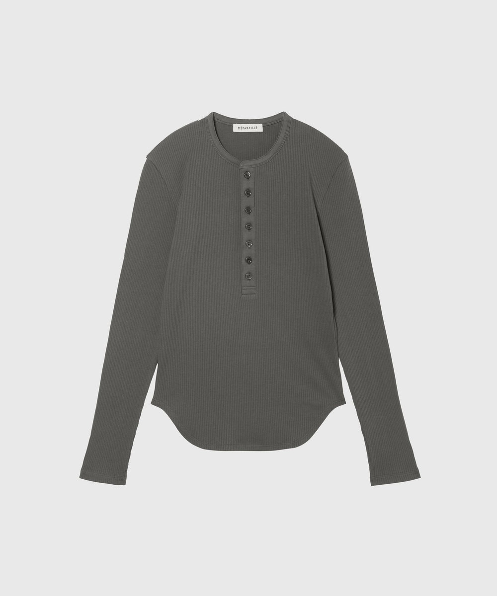 DÉPAREILLÉ ORGANIC COTTON RIB HENRY NECK / オーガニックコットンリブヘンリーネック チャコールグレー