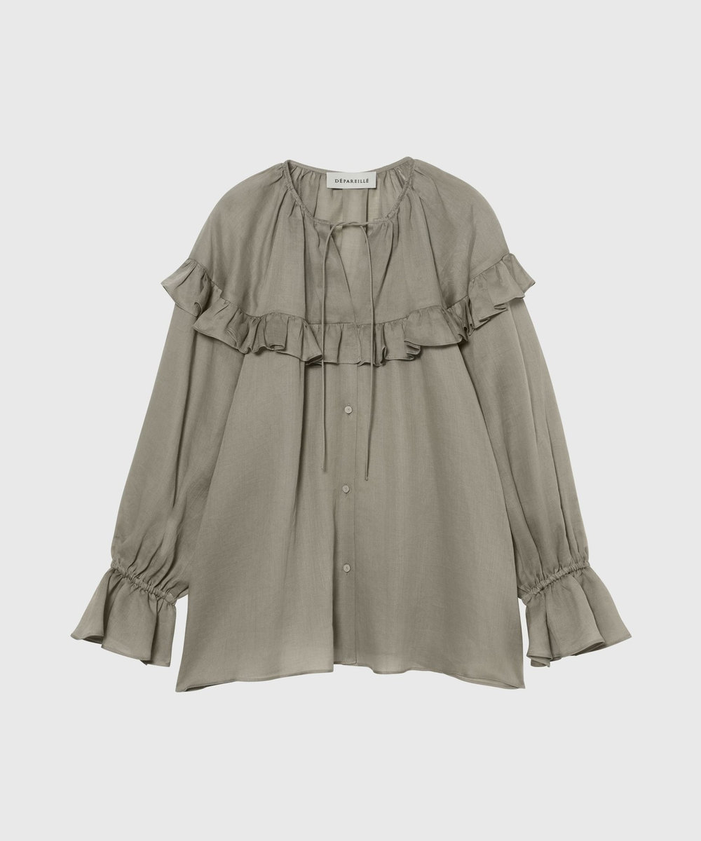 DÉPAREILLÉ RAMIE TWILL RUFFLE BLOUSE / ラミーツイルラッフルブラウス ベージュ