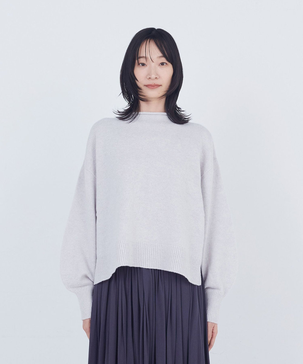 ADIEU TRISTESSE ロールカラーパフスリーブニット ライトグレー