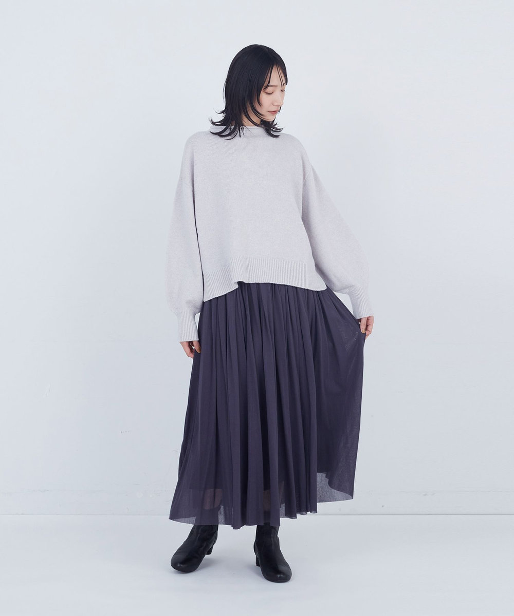 ADIEU TRISTESSE ロールカラーパフスリーブニット ライトグレー