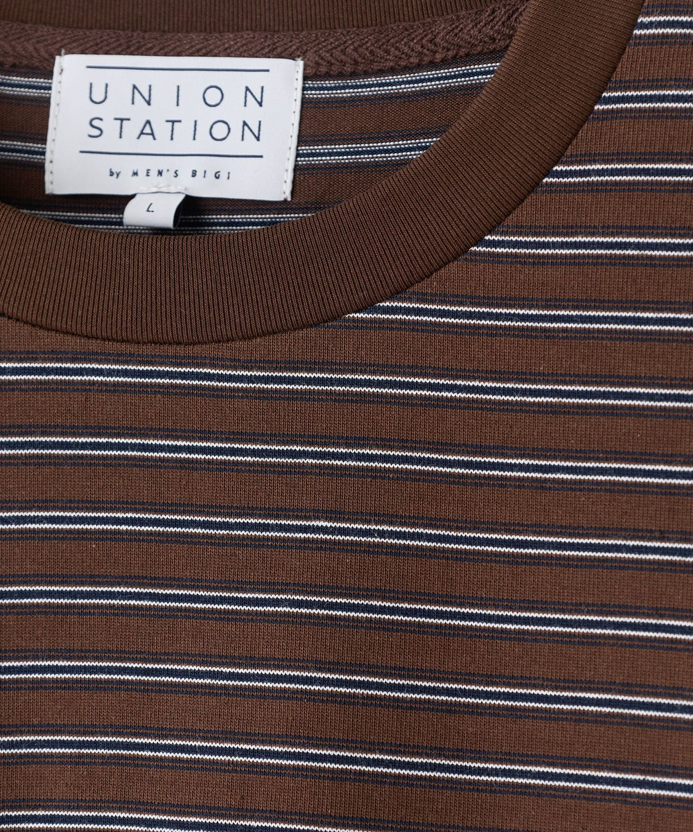 UNION STATION マルチボーダー天竺クルーネックT ブラウン系その他