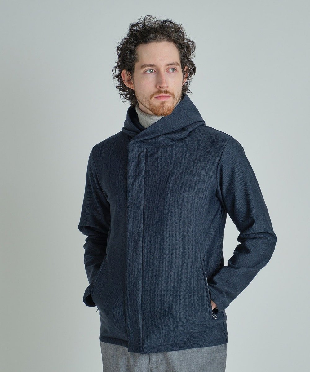 MEN'S BIGI ヒートパフォーマー ヘリンボーンプリント フードパーカー ネイビー