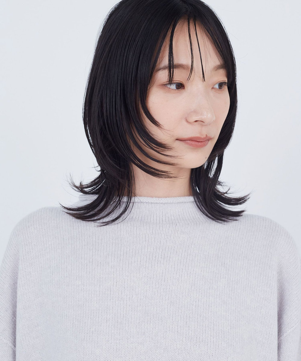 ADIEU TRISTESSE ロールカラーパフスリーブニット ライトグレー