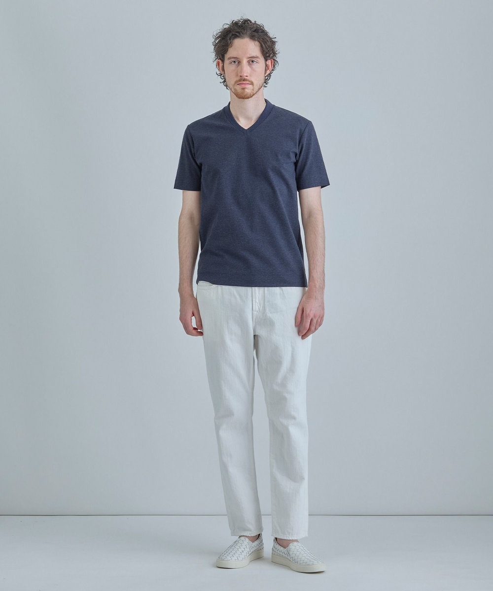 MEN'S BIGI 【ACTIVE TAILOR/アクティブテイラー】シルケットスムースVネックTシャツ＜接触冷感 / UVカット＞ ネイビー