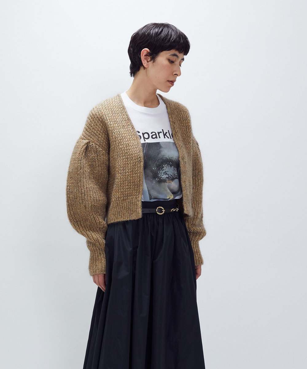 1er Arrondissement ラメモヘアリリヤーンボレロカーディガン ゴールド