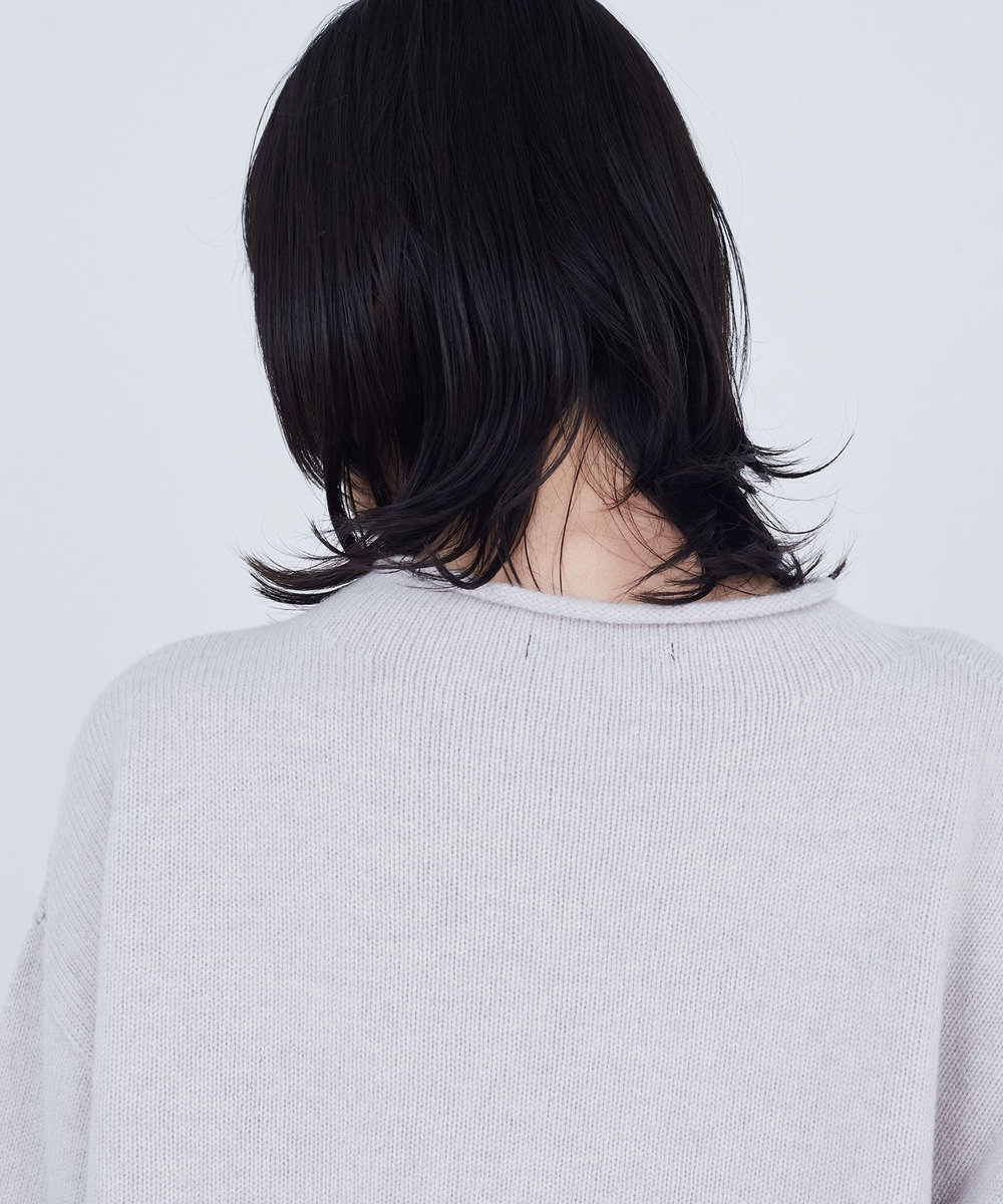 ADIEU TRISTESSE ロールカラーパフスリーブニット ライトグレー