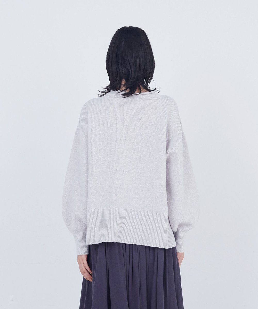 ADIEU TRISTESSE ロールカラーパフスリーブニット ライトグレー