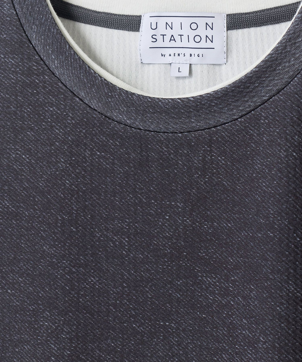 UNION STATION フェイクレイヤードデニム調プリントT＜ストレッチ・速乾・ハンドウォッシャブル・接触冷感＞ ブラック系その他