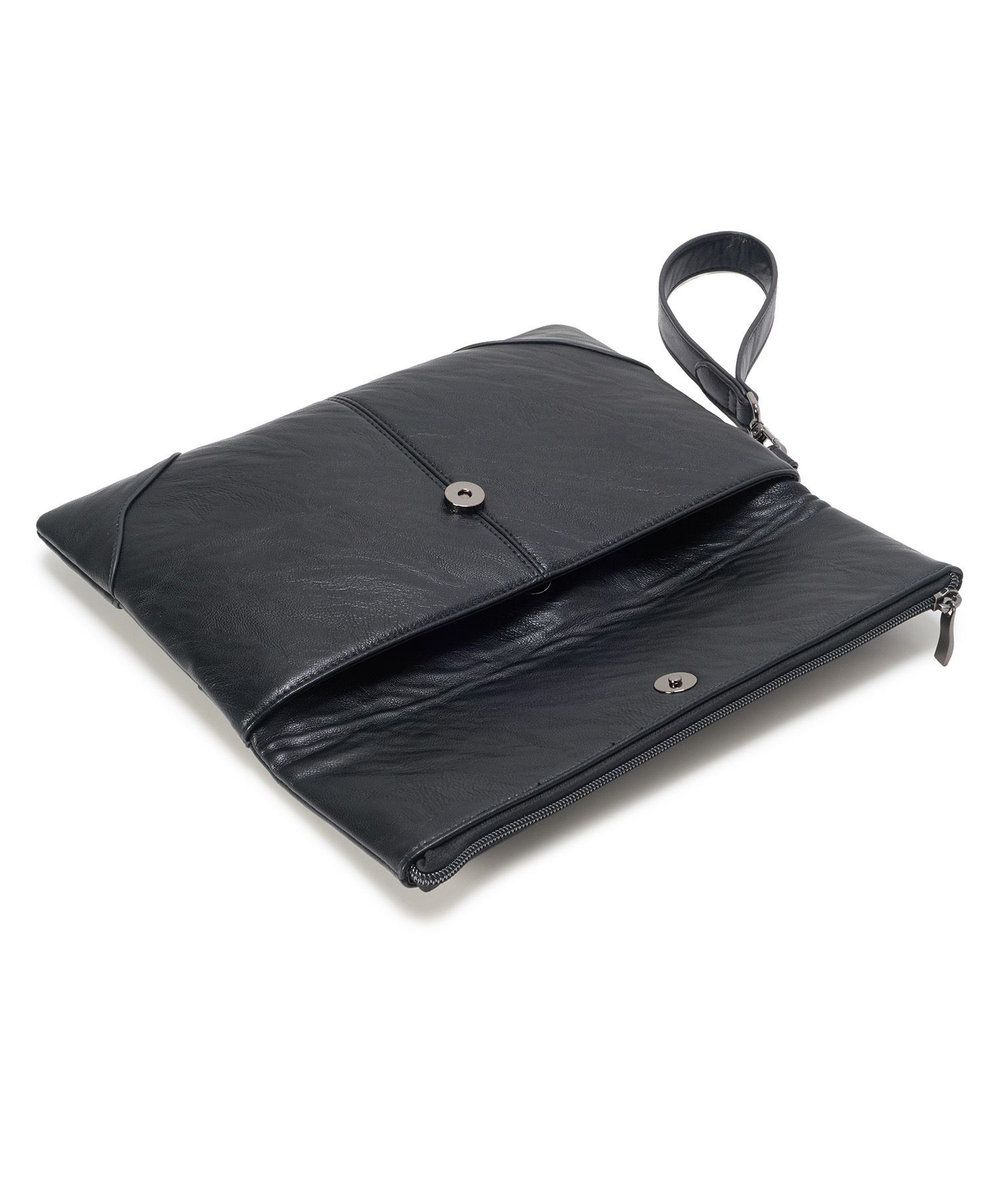 MEN'S BIGI 2WAY ミニマルフェイクレザークラッチバッグ ブラック